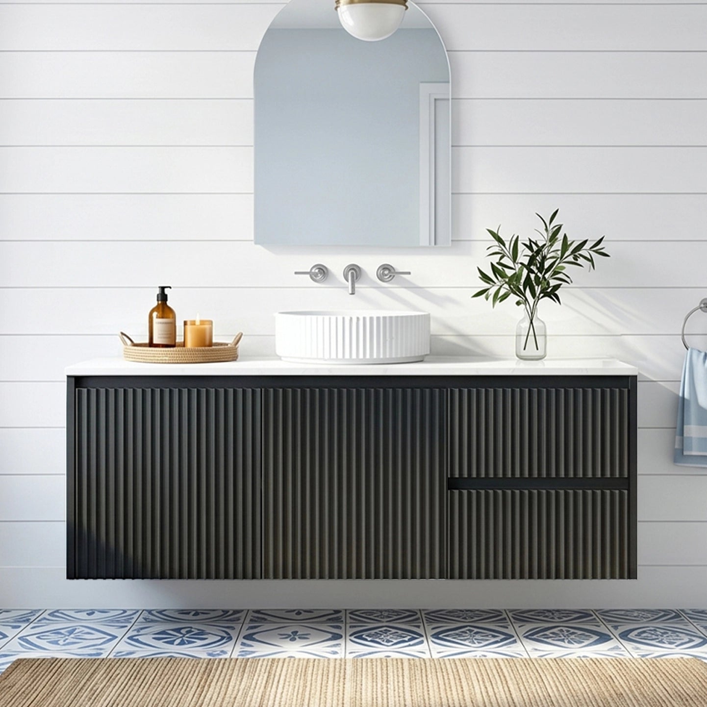 Crete Modern Wall Hung Vanity Matte Black