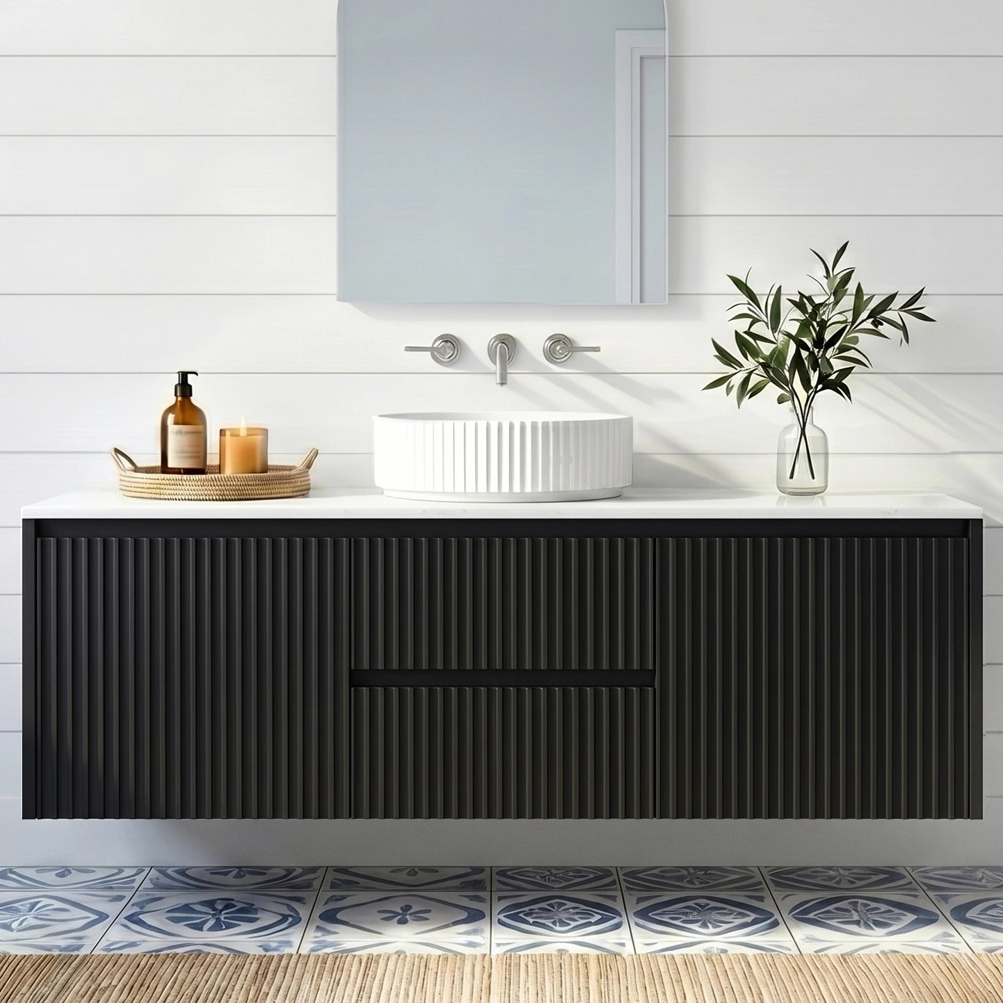Crete Modern Wall Hung Vanity Matte Black