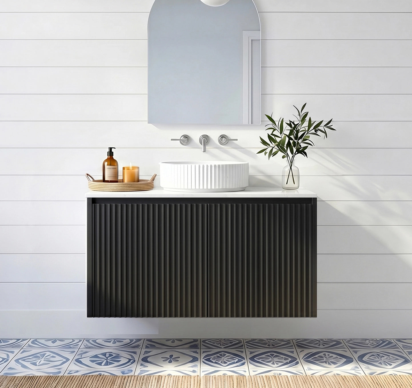 Crete Modern Wall Hung Vanity Matte Black