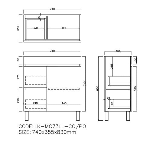 Camden Modern Free Standing Cabinet Coastal Oak LK-MC73LL-CO