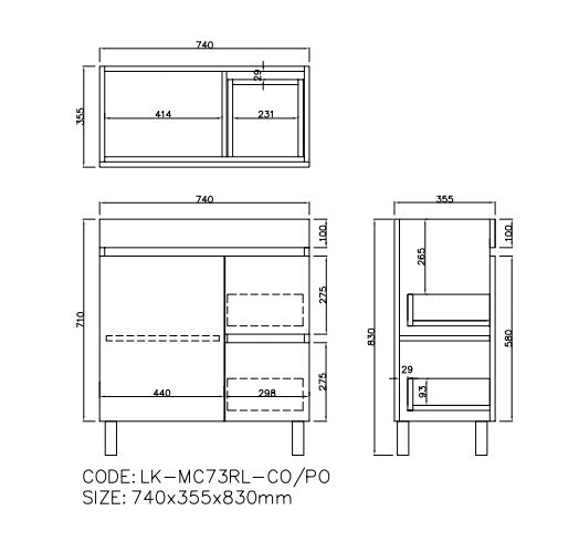 Camden Modern Free Standing Cabinet Prime Oak LK-MC73RL-PO