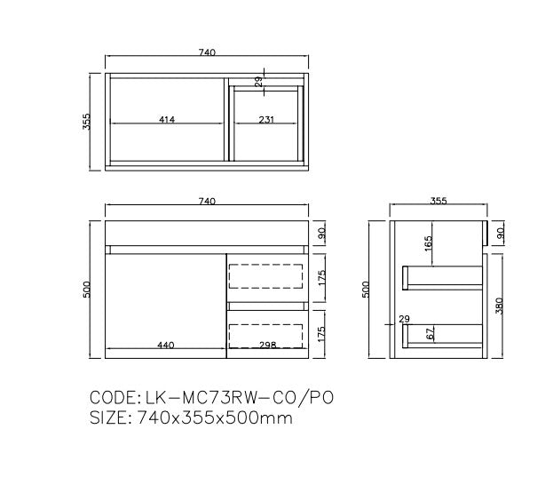 Camden Modern Wall Hung Cabinet Coastal Oak LK-MC73RW-CO