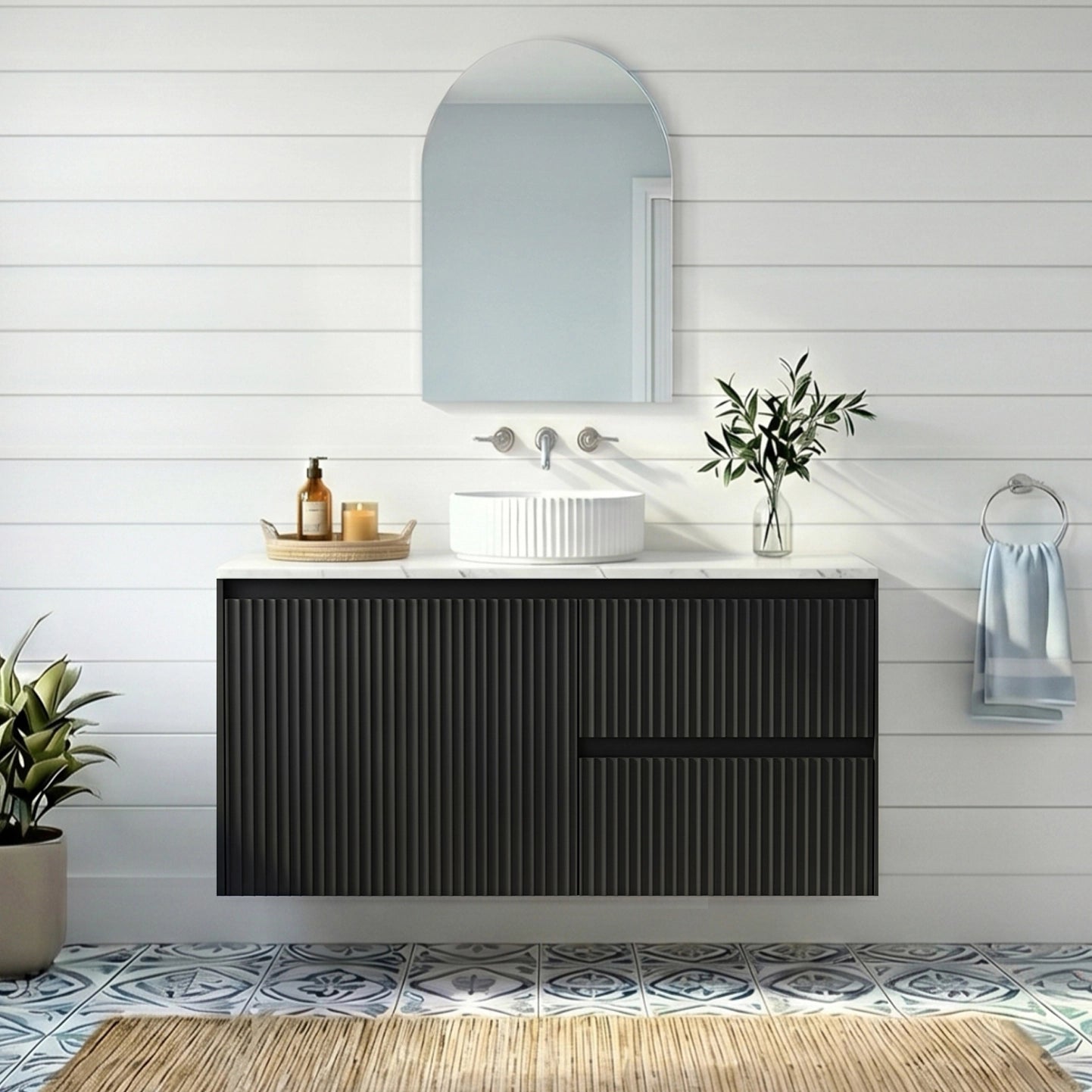 Crete Modern Wall Hung Vanity Matte Black