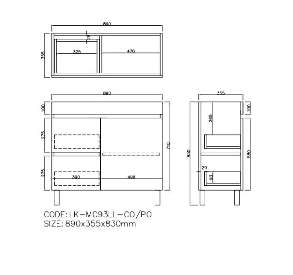 Camden Modern Free Standing Cabinet Coastal Oak LK-MC93LL-CO