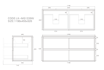 Gladstone Modern Wall Hung Plywood Double Bowl LK-MG1220W-MO