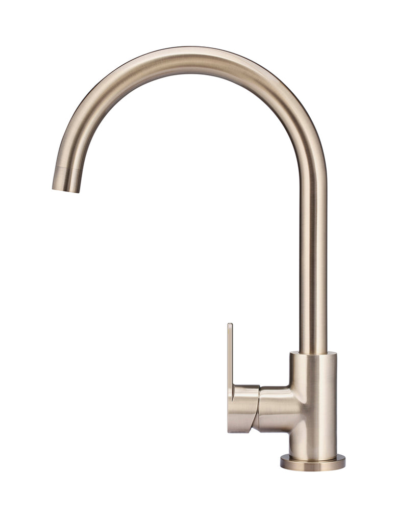 ROUND GOOSENECK KITCHEN MIXER TAP WITH PADDLE HANDLE