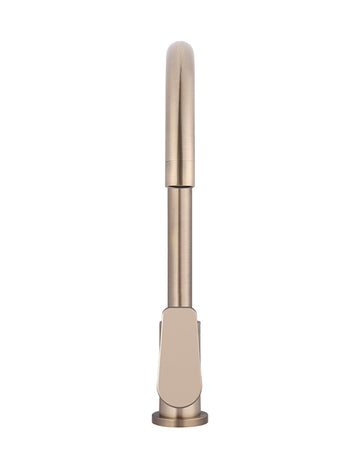 Round Gooseneck Kitchen Mixer Tap With Paddle Handle — Champagne