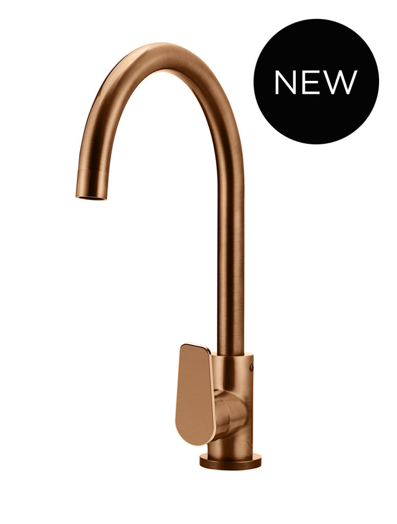 ROUND GOOSENECK KITCHEN MIXER TAP WITH PADDLE HANDLE