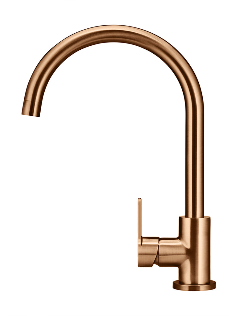 ROUND GOOSENECK KITCHEN MIXER TAP WITH PADDLE HANDLE