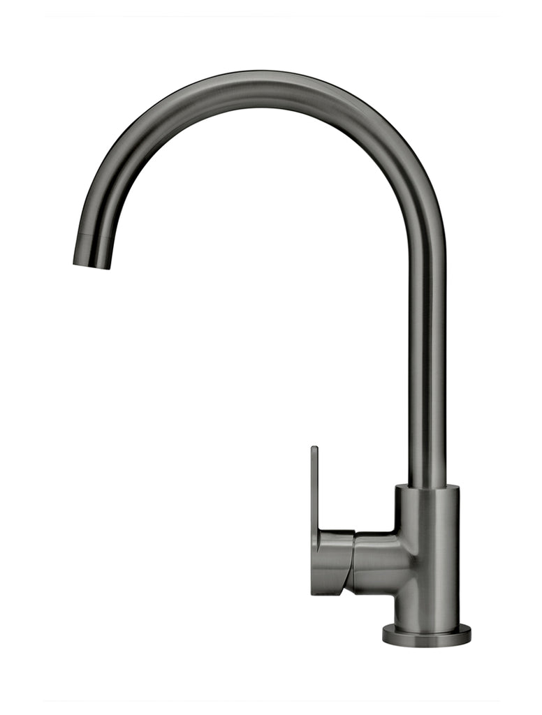 ROUND GOOSENECK KITCHEN MIXER TAP WITH PADDLE HANDLE