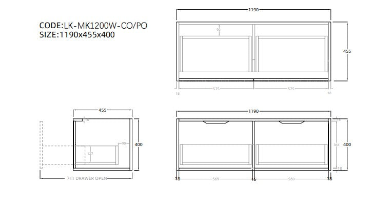 Kliff Fluted Wood Grain Vanities Coastal Oak LK-MK1200W-CO
