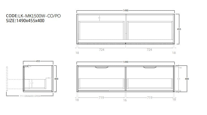 Kliff Fluted Wood Grain Vanities Coastal Oak LK-MK1500W-CO