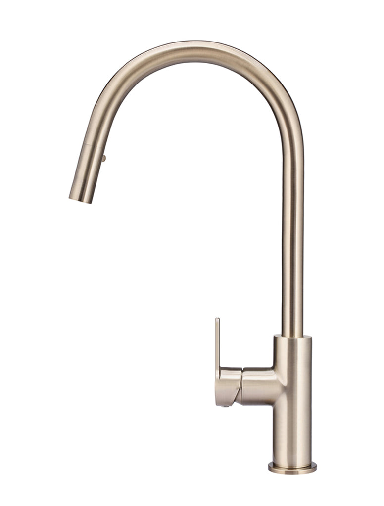 Round Paddle Piccola Pull Out Kitchen Mixer Tap — Champagne