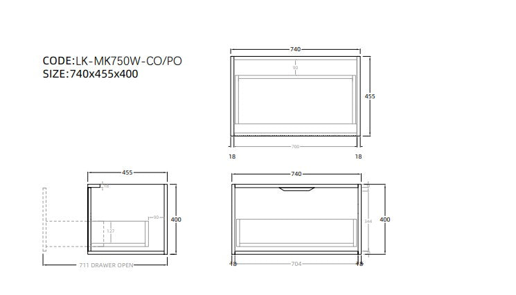 Kliff Fluted Wood Grain Vanities Prime Oak LK-MK750W-PO