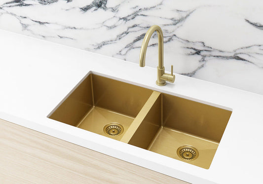 Lavello Kitchen Sink - Double Bowl 760 X 440 — Brushed Bronze Gold, Stainless Steel, Gold & Brass