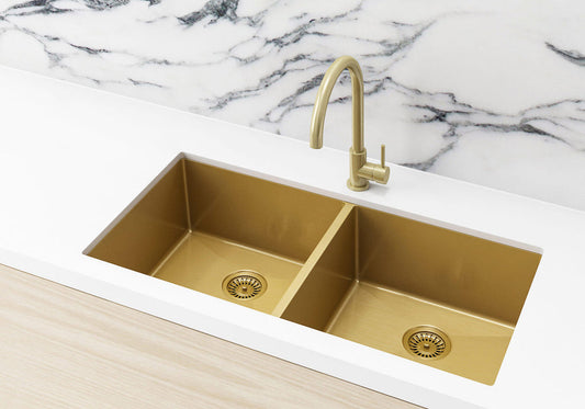 Lavello Kitchen Sink - Double Bowl 860 X 440 — Brushed Bronze Gold, Stainless Steel, Gold & Brass