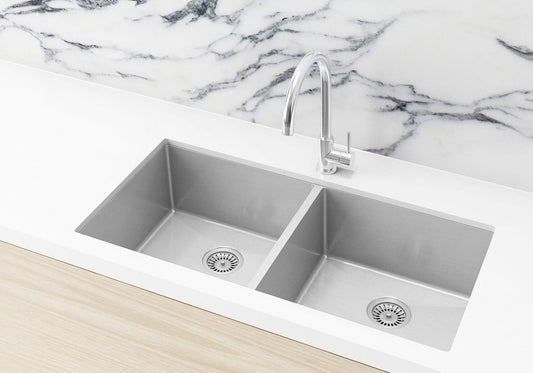 Kitchen Sink - Double Bowl 860 X 440 — PVD Brushed Nickel, Stainless Steel, Brushed Nickel