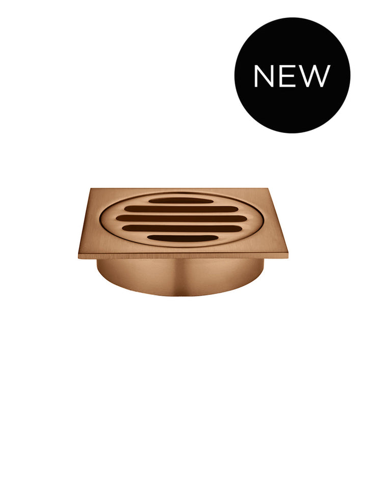 Square Floor Grate Shower Drain 80MM Outlet — PVD Lustre Bronze, Bronze, Floor Wastes & Drains