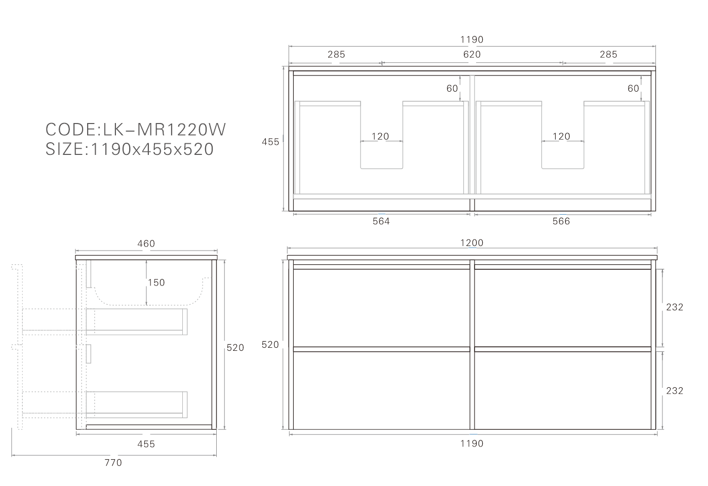 Ridgewood Modern Wall Hung Plywood Cabinet LK-MR1220W-SO