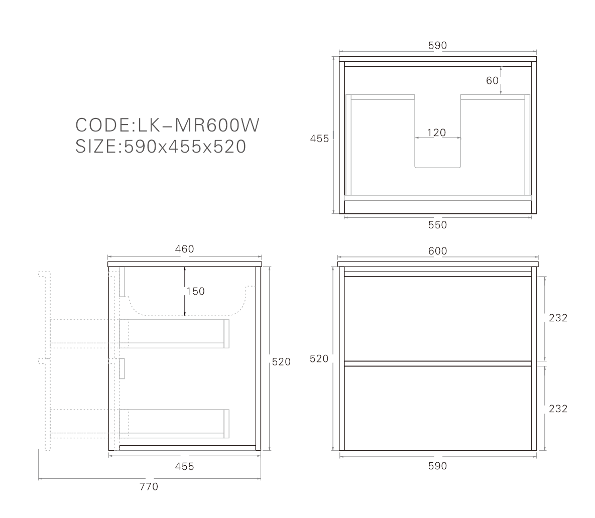 Ridgewood Modern Wall Hung Plywood Cabinet LK-MR600W-SO