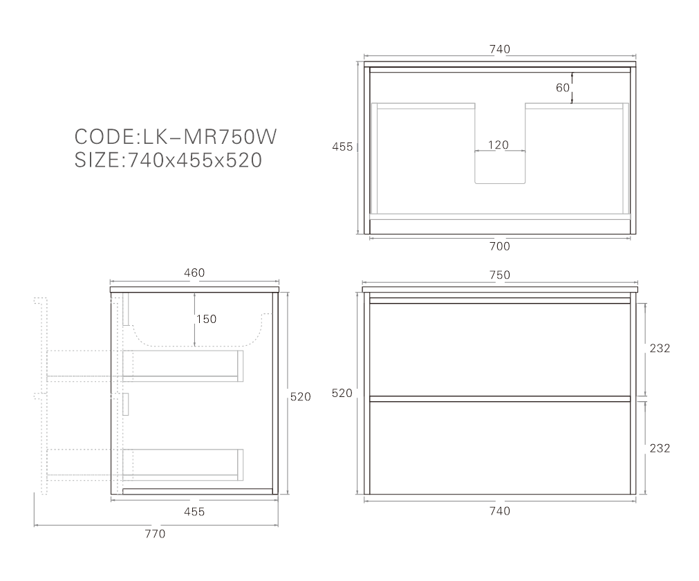 Ridgewood Modern Wall Hung Plywood Cabinet LK-MR750W-MO