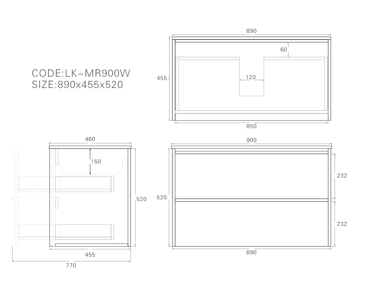 Ridgewood Modern Wall Hung Plywood Cabinet LK-MR900W-SO
