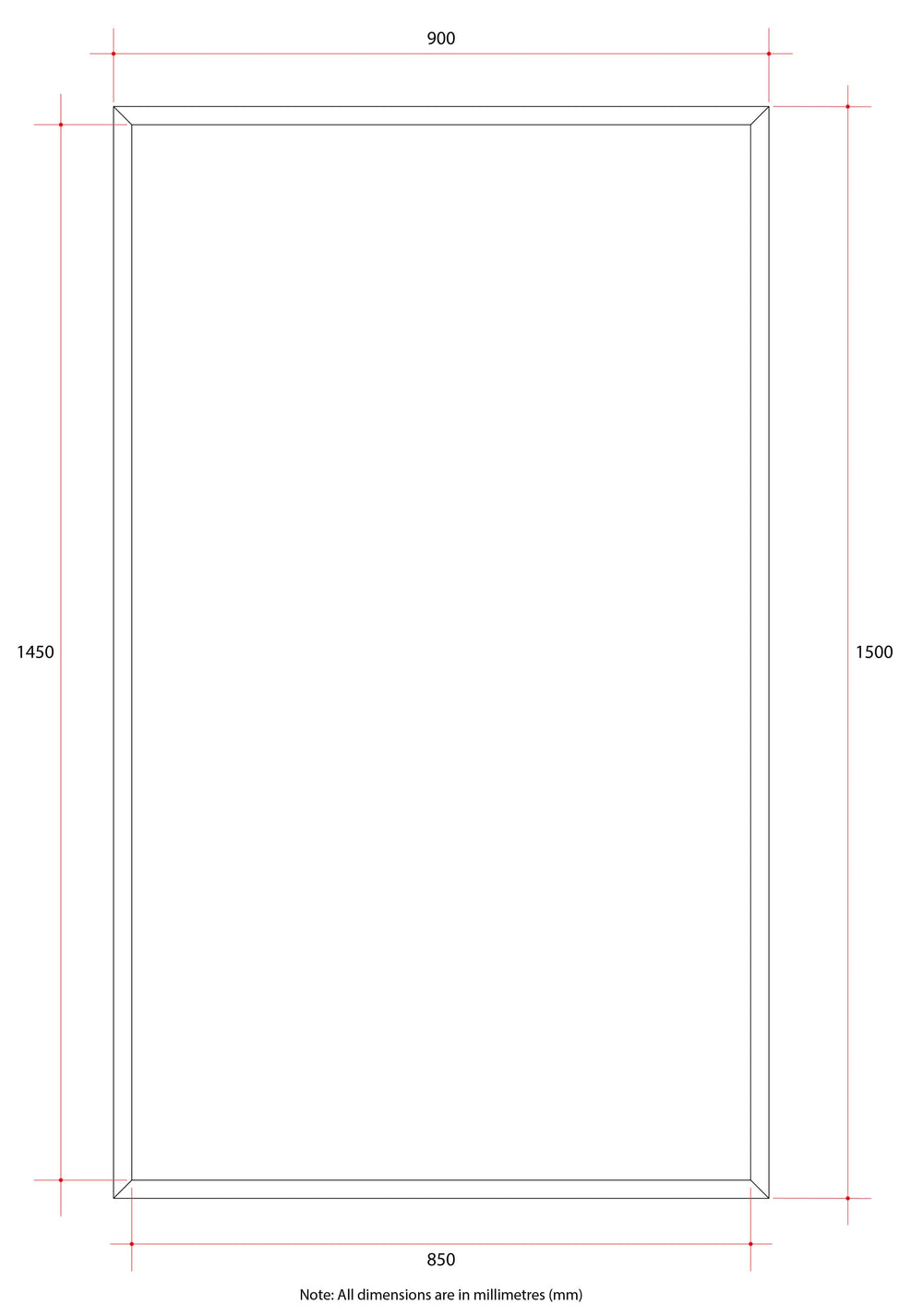 MS1590GT Rectangle 25mm Bevel Edge Mirror