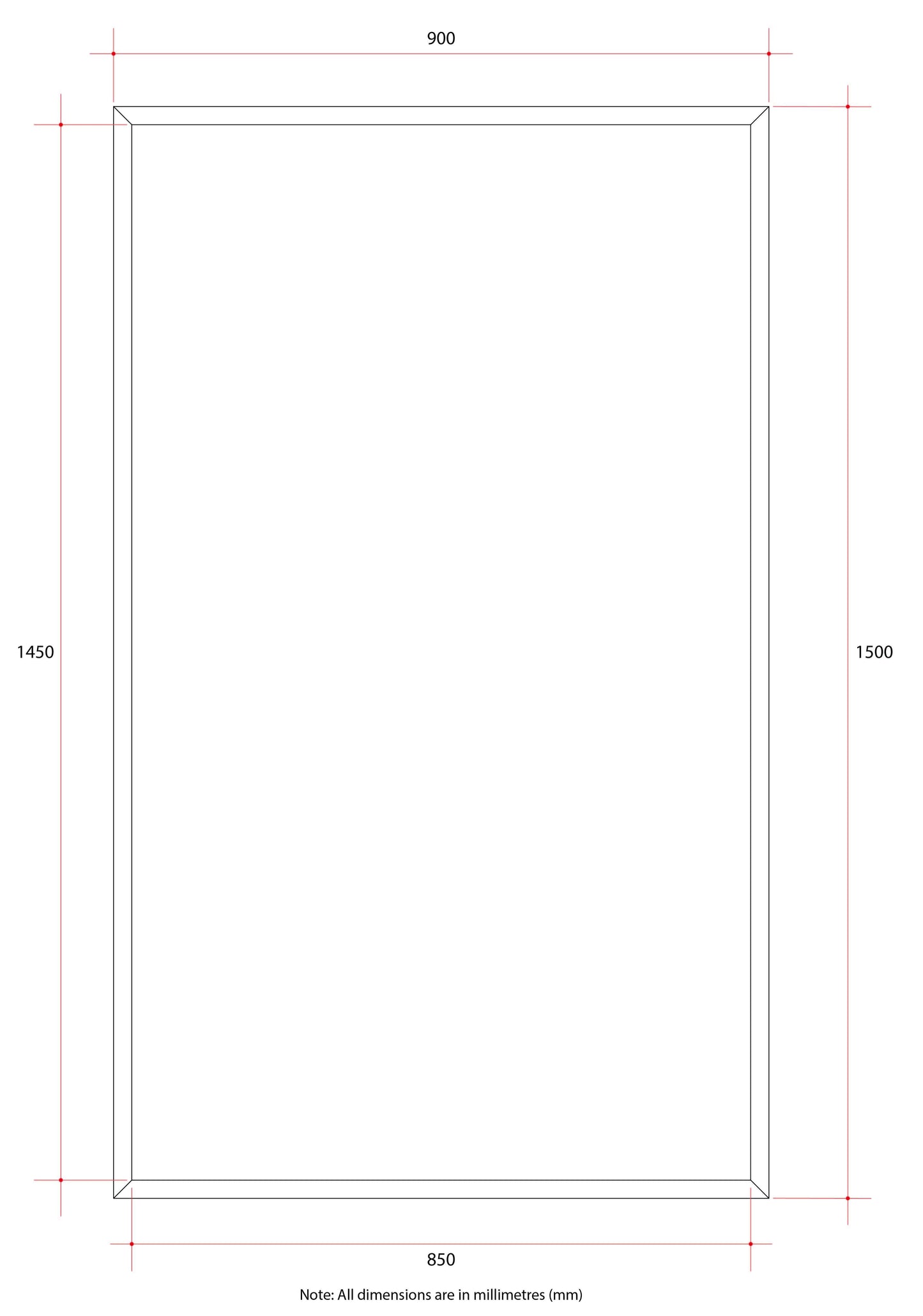 MS1590GT Rectangle 25mm Bevel Edge Mirror