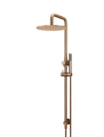 Round Combination Shower Rail, 300MM Rose, Single Function Hand Shower — PVD Lustre Bronze, Hand Held Showers