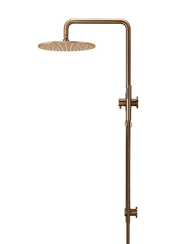Round Combination Shower Rail, 300MM Rose, Single Function Hand Shower — PVD Lustre Bronze, Hand Held Showers