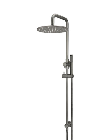 Round Combination Shower Rail, 300MM Rose, Single Function Hand Shower — Shadow Gunmetal, Hand Held Showers