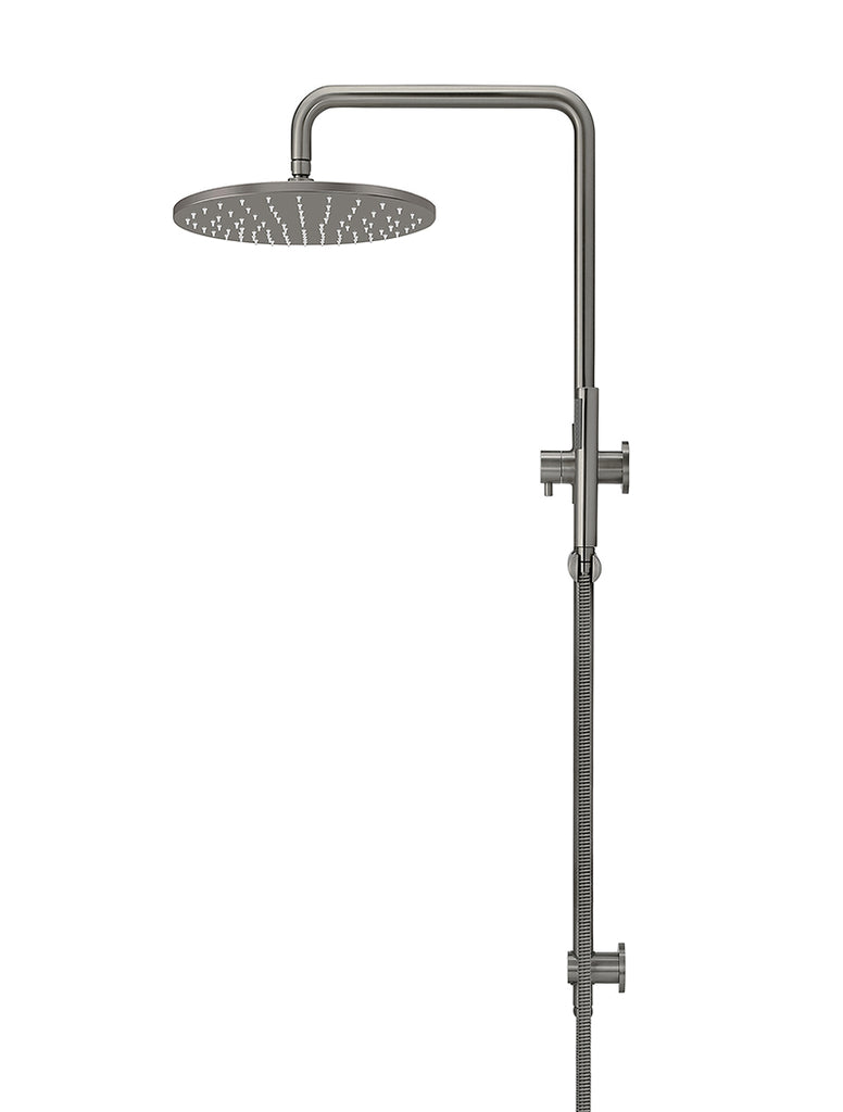 Round Combination Shower Rail, 300MM Rose, Single Function Hand Shower — Shadow Gunmetal, Hand Held Showers
