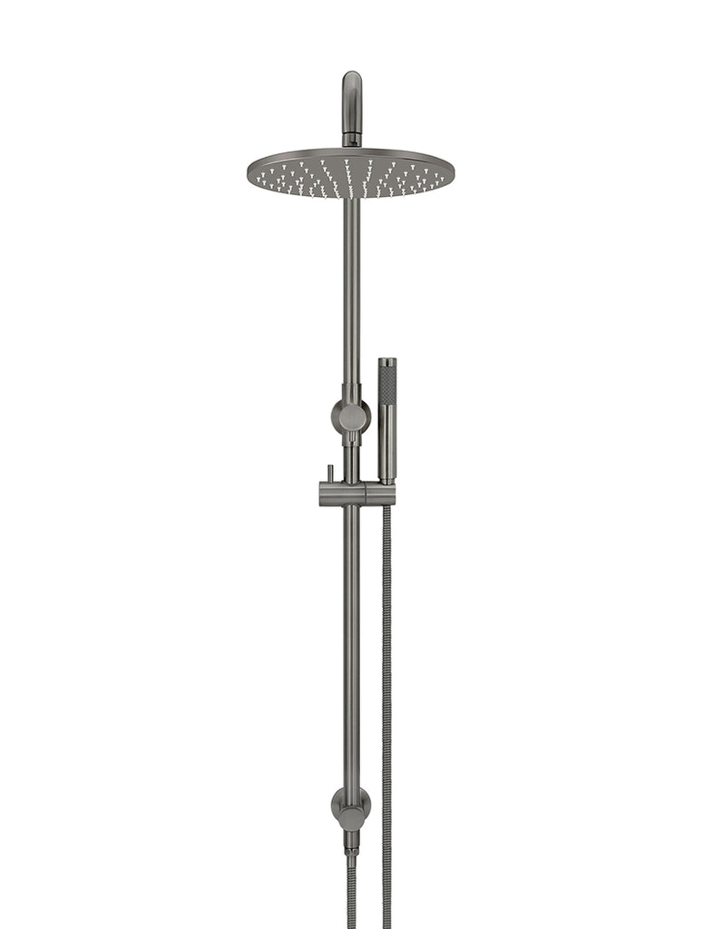 Round Combination Shower Rail, 300MM Rose, Single Function Hand Shower — Shadow Gunmetal, Hand Held Showers