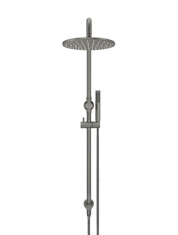 Round Combination Shower Rail, 300MM Rose, Single Function Hand Shower — Shadow Gunmetal, Hand Held Showers