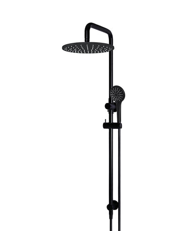 Round Combination Shower Rail 300MM Rose, Three Function Hand Shower Matte Black — Hand Held Showers