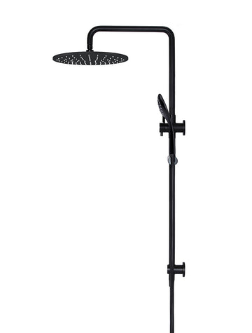 Round Combination Shower Rail 300MM Rose, Three Function Hand Shower Matte Black — Hand Held Showers