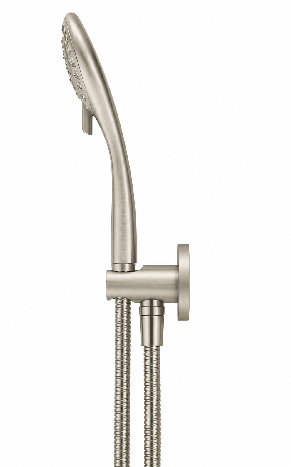 Round Three Function Hand Shower on Fixed Bracket — PVD Brushed Nickel, Brushed Nickel, Hand Held Showers