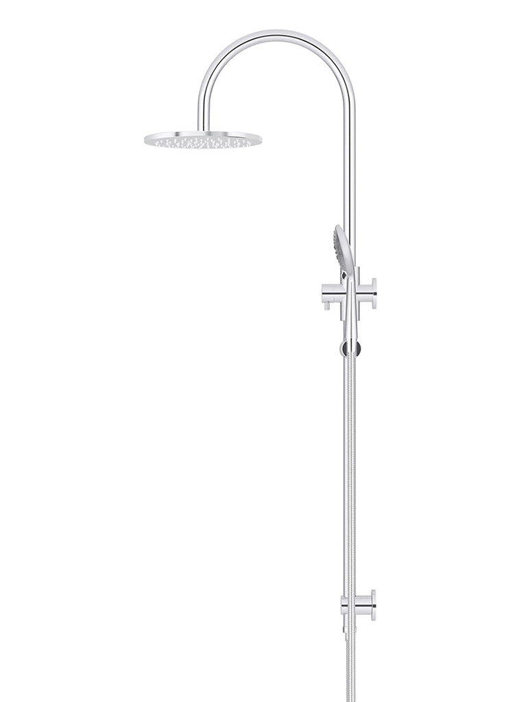 Round Gooseneck Shower Set With 200MM Rose, Three-Function Hand Shower — Polished Chrome, Hand Held Showers