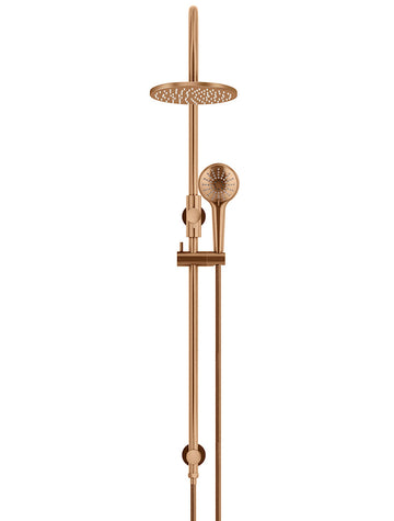 Round Gooseneck Shower Set With 200MM Rose, Three-Function Hand Shower — PVD Lustre Bronze, Hand Held Showers