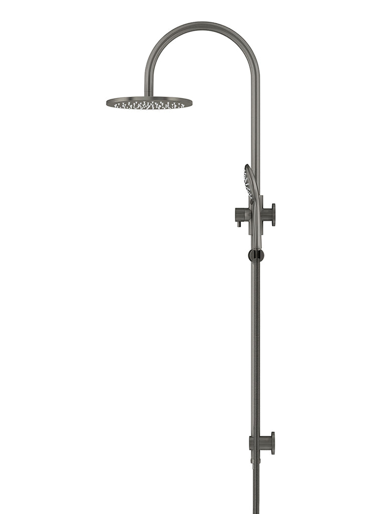 ROUND GOOSENECK SHOWER SET WITH 200MM ROSE, THREE-FUNCTION HAND SHOWER