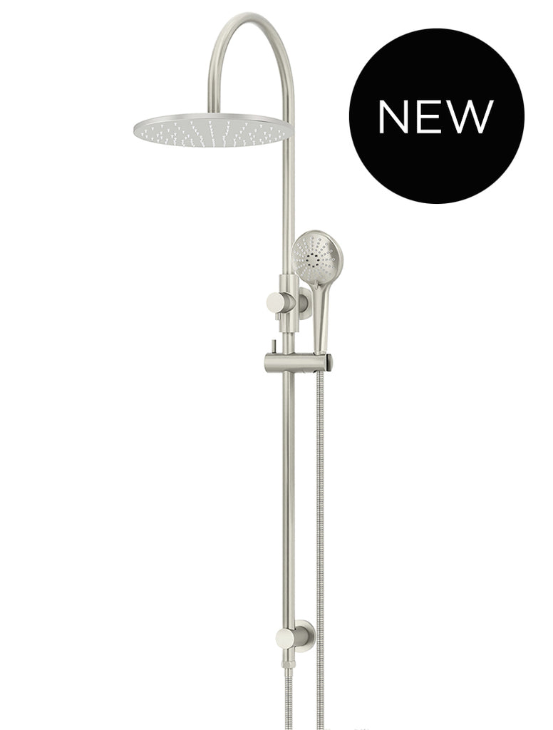 ROUND GOOSENECK SHOWER SET WITH 300MM ROSE, THREE-FUNCTION HAND SHOWER