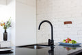ROUND GOOSENECK KITCHEN MIXER TAP WITH PADDLE HANDLE