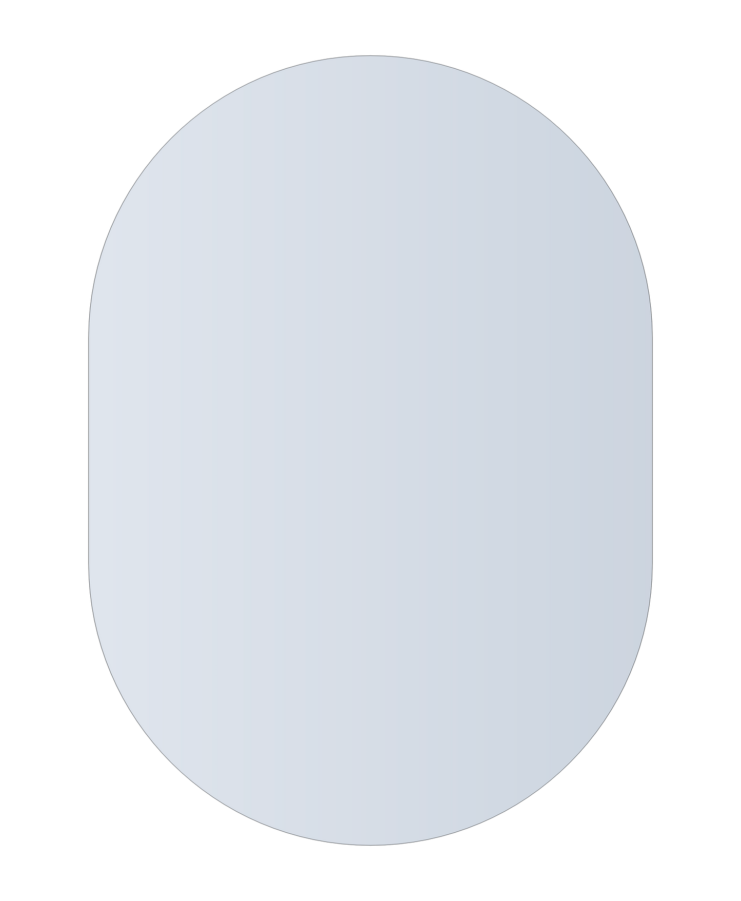 DP5070GTD Pill Shape Polished Edge Mirror Glue-to-Wall including demister