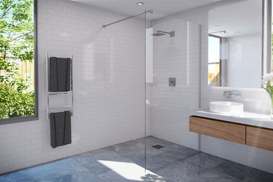 M-Series 860/960/1160 Wall Fixed Panel – Clear glass/chrome fittings