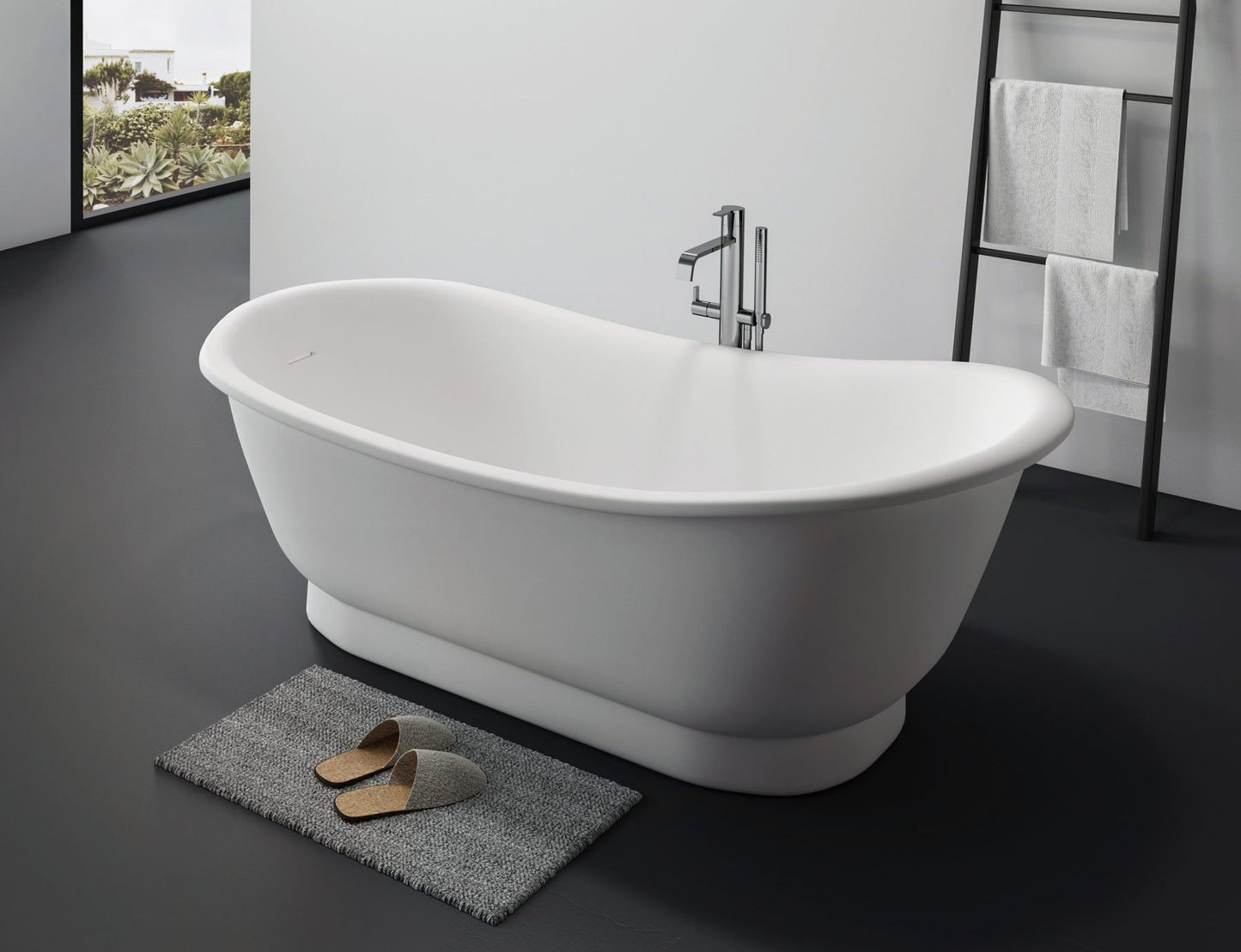 Naomi VX110-1700 Freestanding Slipper Stone Bath with Overflow