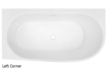 Natalia 1500 Back-To-Corner Freestanding Bath with Integrated Overflow — White Baths, Acrylic Baths