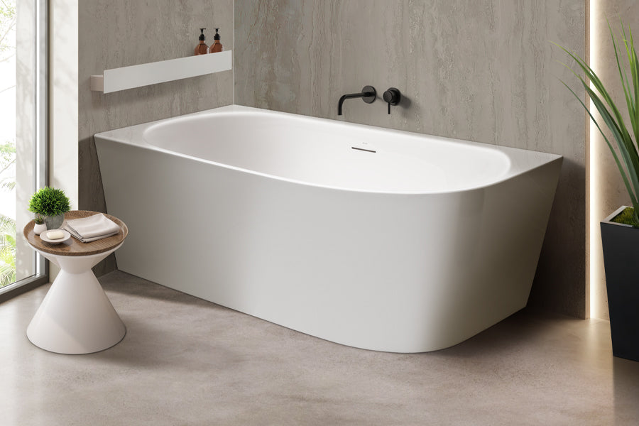 Natalia 1500 Back-To-Corner Freestanding Bath with Integrated Overflow — White Baths, Acrylic Baths