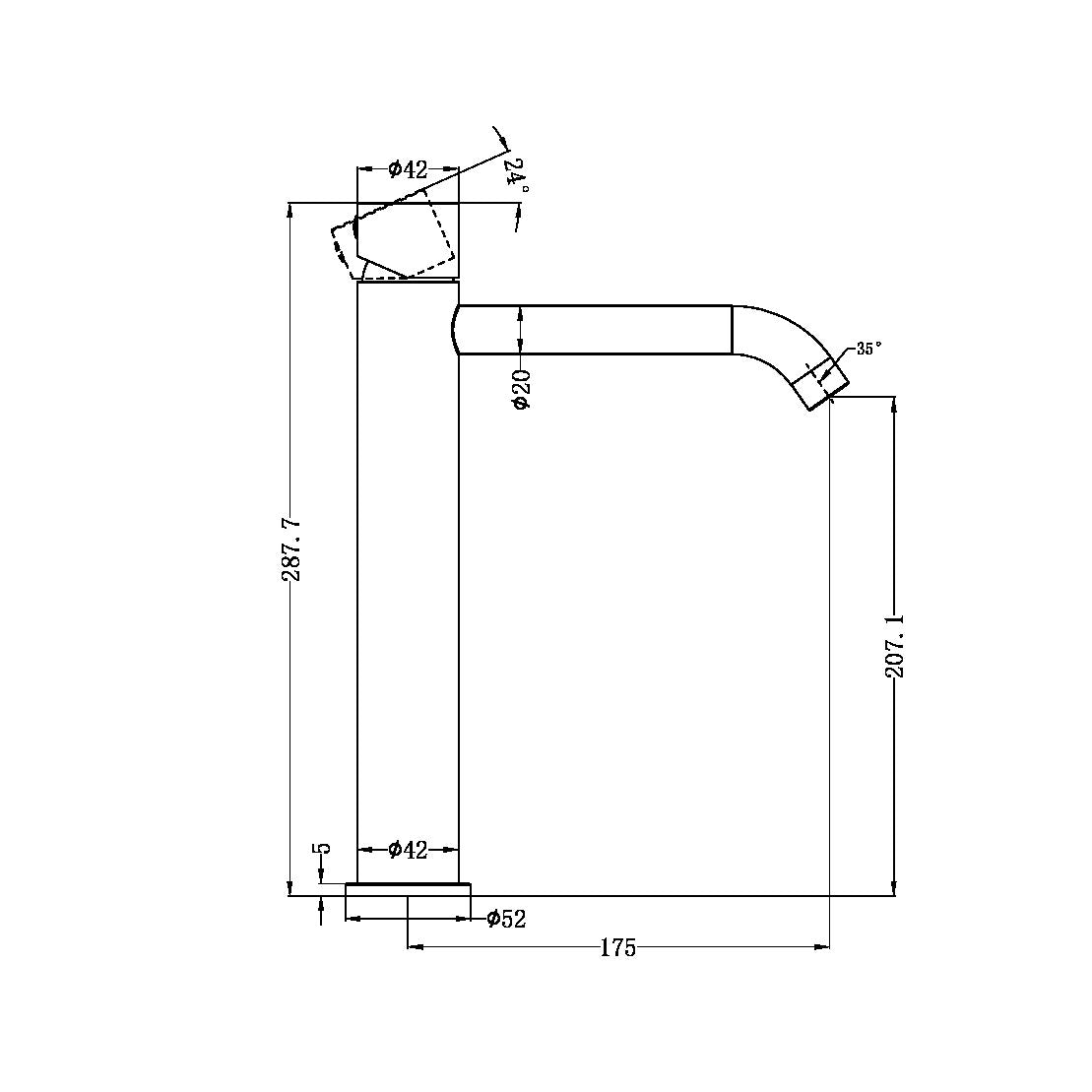 ZEN SS316L TALL BASIN MIXER HANDLESS BRUSHED NICKEL