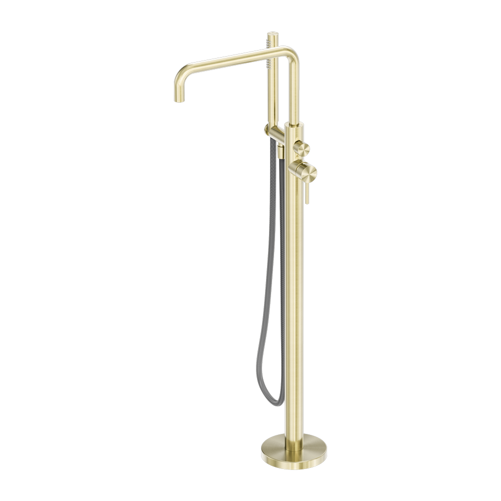ZEN SS316L FREESTANDING BATH MIXER WITH OUTDOOR SHOWER HOSE BRUSHED GOLD