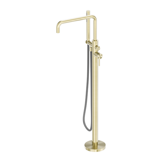 ZEN SS316L FREESTANDING BATH MIXER WITH OUTDOOR SHOWER HOSE BRUSHED GOLD